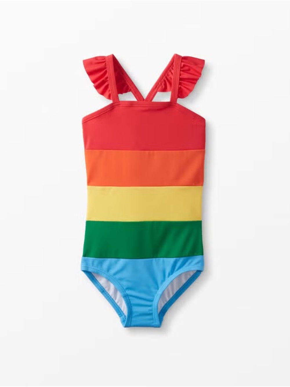 Hanna Andersson Rainbow Colorblocked Flutter Sleeve One Piece Swimsuit size 6/7